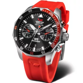 Vostok Europe N1 Rocket muški sat 6S21-225A707-SR, crni brojčanik, kaiš: silikon, crveni