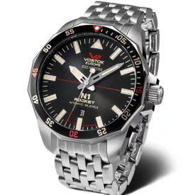 Vostok Europe N1 Rocket muški sat NH35A-225A709-B, crni brojčanik, kaiš: nerđajući čelik, srebrni