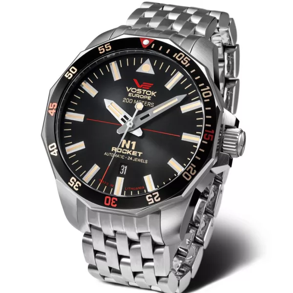 Vostok Europe N1 Rocket muški sat NH35A-225A709-B, crni brojčanik, kaiš: nerđajući čelik, srebrni