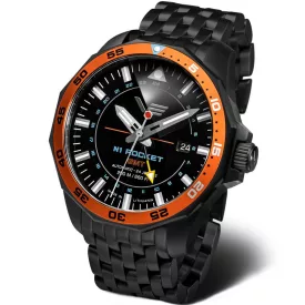 Vostok Europe N1 Rocket GMT muški sat NH34A-225C714-B, crni brojčanik, kaiš: nerđajući čelik, crni