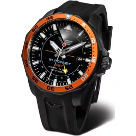 Vostok Europe N1 Rocket GMT muški sat NH34A-225C714-SBLK, crni brojčanik, kaiš: silikon, crni