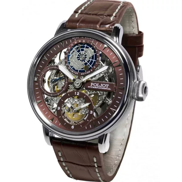 Poljot International Globetrotter Limited Edition muški sat 9730.2940554, kaiš: koža, braon